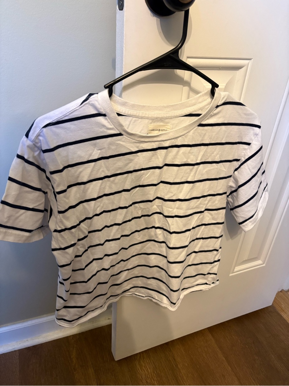 Thread & Supply White and Navy Striped Short Sleeve Tee